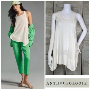 Anthro Pilcro Hankey Hem Swing Tank top handkerchief asymmetrical NWT white S